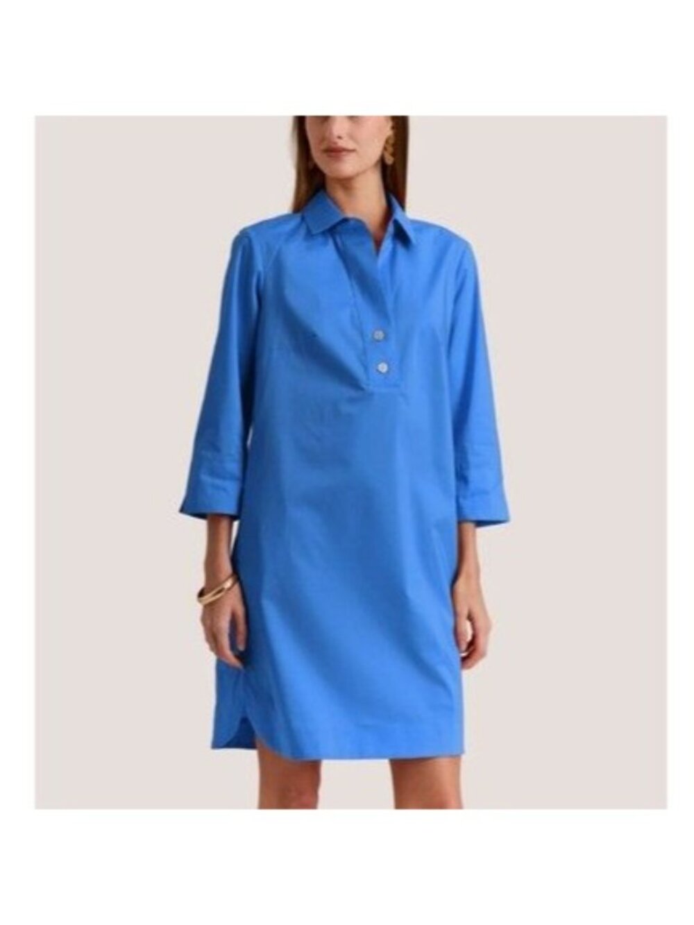 Hinson Wu Womens Size L Dress Aileen 3/4 Sleeve Cotton Blue Button-Back